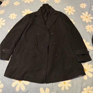 Lauren Ralph Lauren Men's Double Breasted Black Pea Coat - Wool Blend